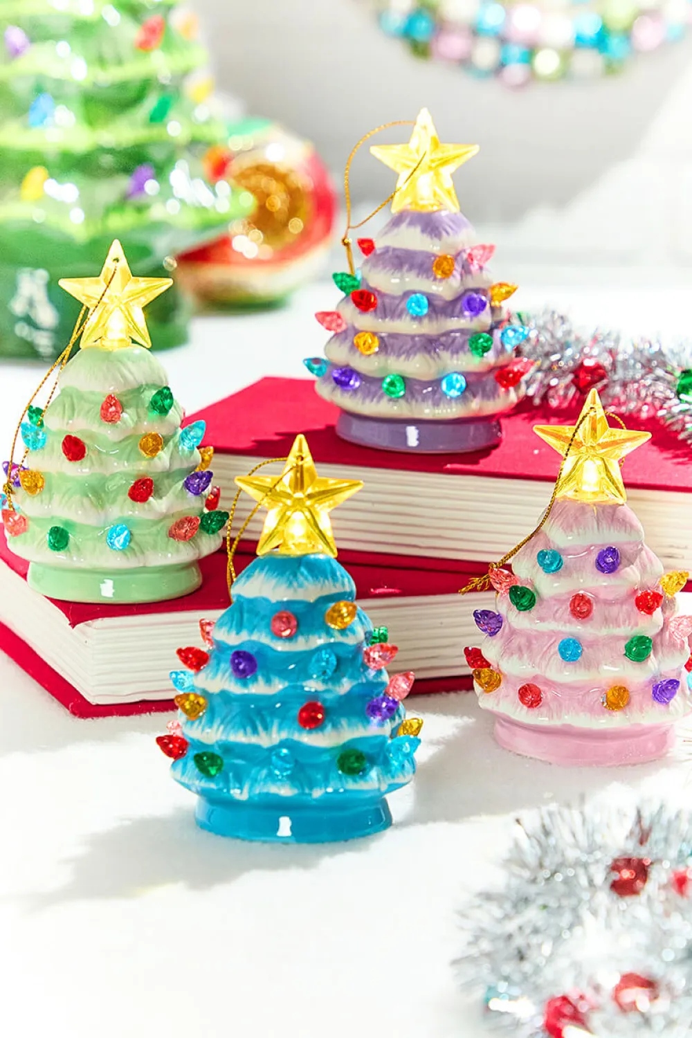 Decorator's Warehouse 4" Mini Nostalgic Pastel Trees Ornaments, Assortment of 4 > Retro Brites|Christmas Decor