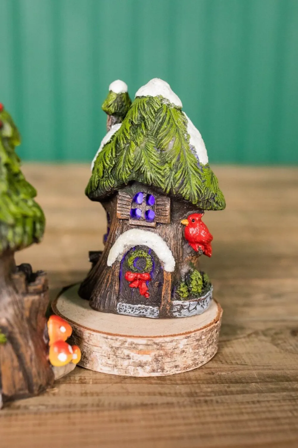 Decorator's Warehouse 4.5” Mini Resin Light Up Holly Tree House > Christmas Accents|Christmas Decor