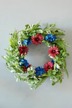 Decorator's Warehouse 22" Mixed Flower Wreath - Red, White, & Blue > All Wreaths|Patriotic Decor