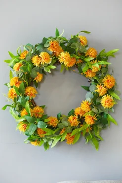 Decorator's Warehouse 24" Mix Foliage Yellow Flower Wreath > Christmas Decor|All Wreaths