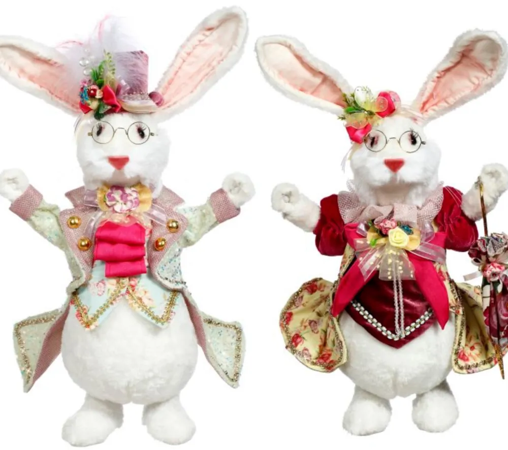 Decorator's Warehouse 15" Mr & Mrs Fluffy Chubby Rabbit, Set of 2 - Mark Roberts > Mark Roberts Easter|Mark Roberts Spring