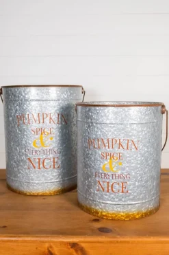 Decorator's Warehouse 20” Nesting Galvanized Metal Pumpkin Spice Buckets - Set of 2 > Christmas Sale
