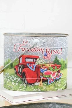 Decorator's Warehouse 9.8" Nesting Metal Americana Truck Design Buckets - Set Of 3 > Patriotic Decor|Patriotic Decor