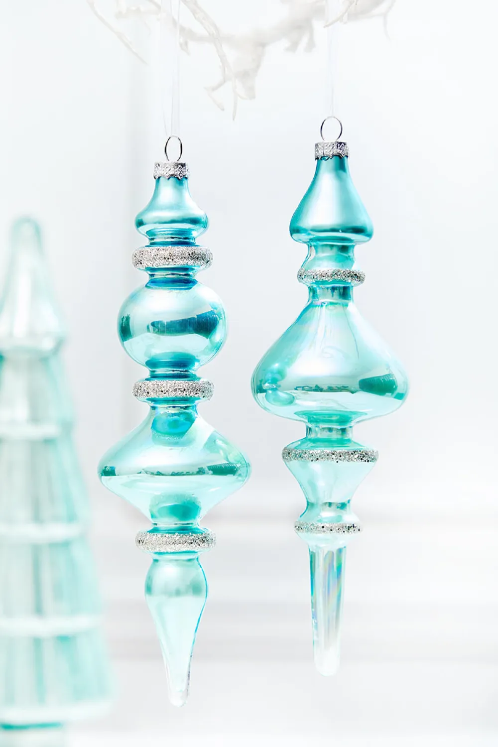 Decorator's Warehouse 9.5" Northern Sky Blue Glass Finial Ornament > Christmas Decor|Blue Christmas