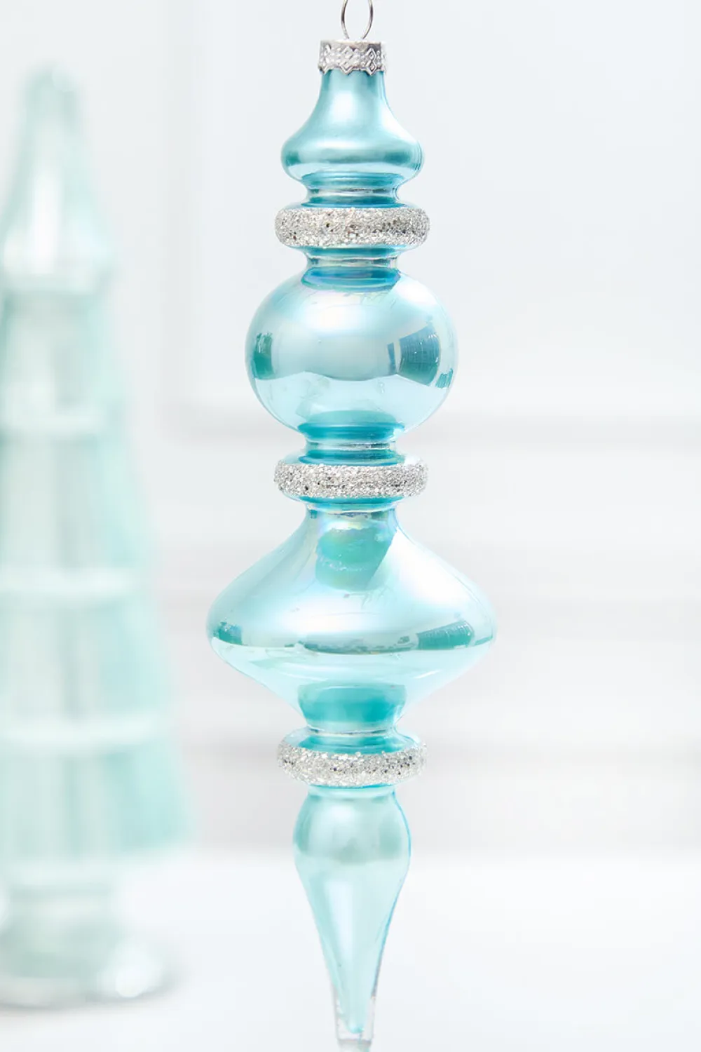 Decorator's Warehouse 9.5" Northern Sky Blue Glass Finial Ornament > Christmas Decor|Blue Christmas
