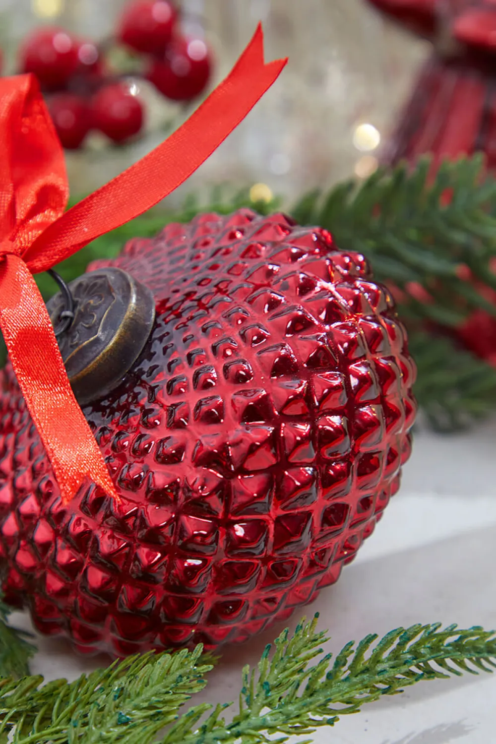 Decorator's Warehouse 4" Onion Hobnail Ruby Glass Ornament > Christmas Decor|Christmas Ornaments