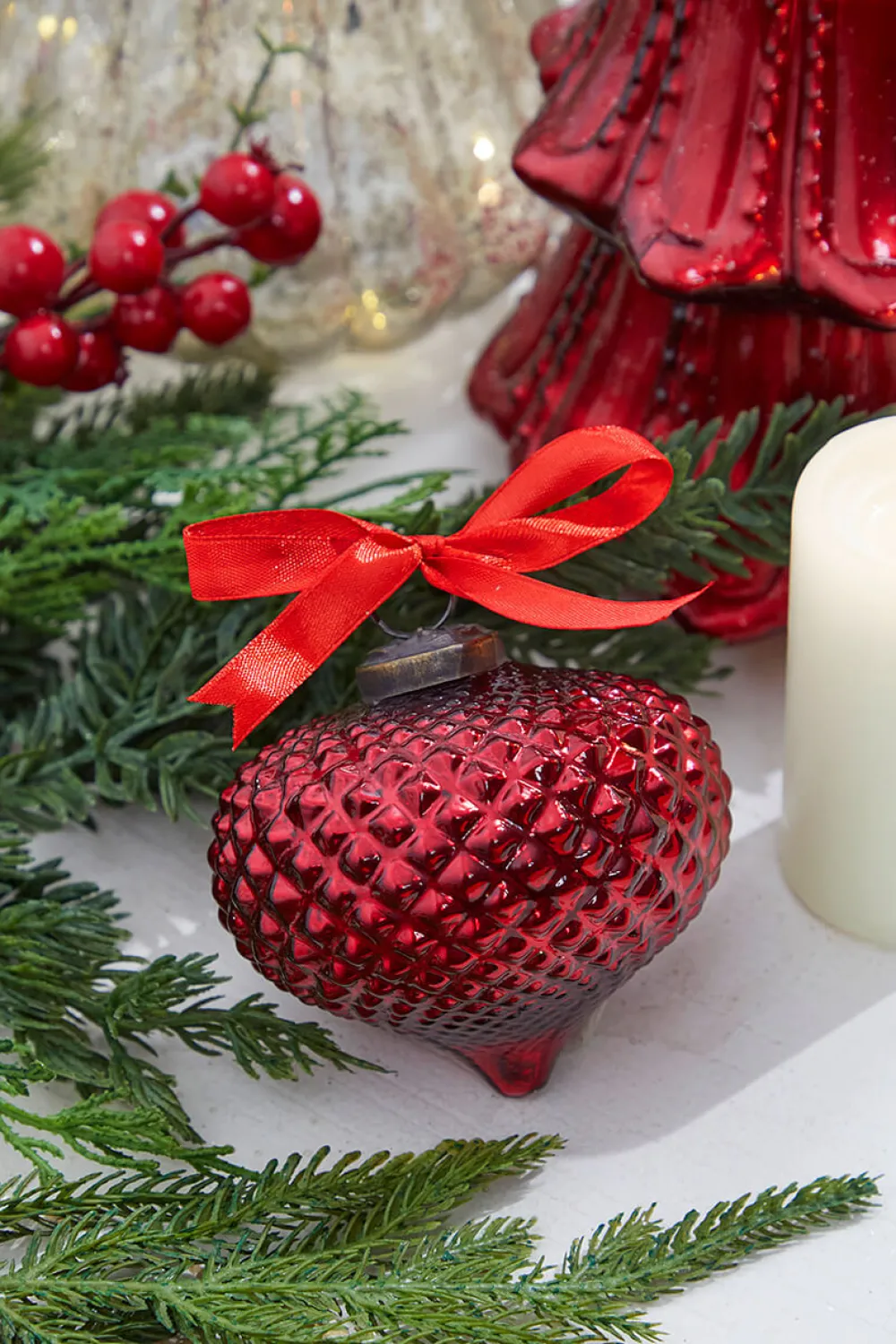 Decorator's Warehouse 4" Onion Hobnail Ruby Glass Ornament > Christmas Decor|Christmas Ornaments