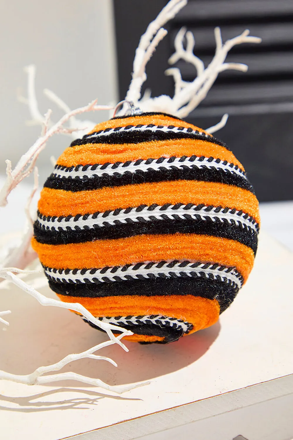 Decorator's Warehouse 5" Orange Velvet Stripe Ball Ornament > Halloween|Halloween