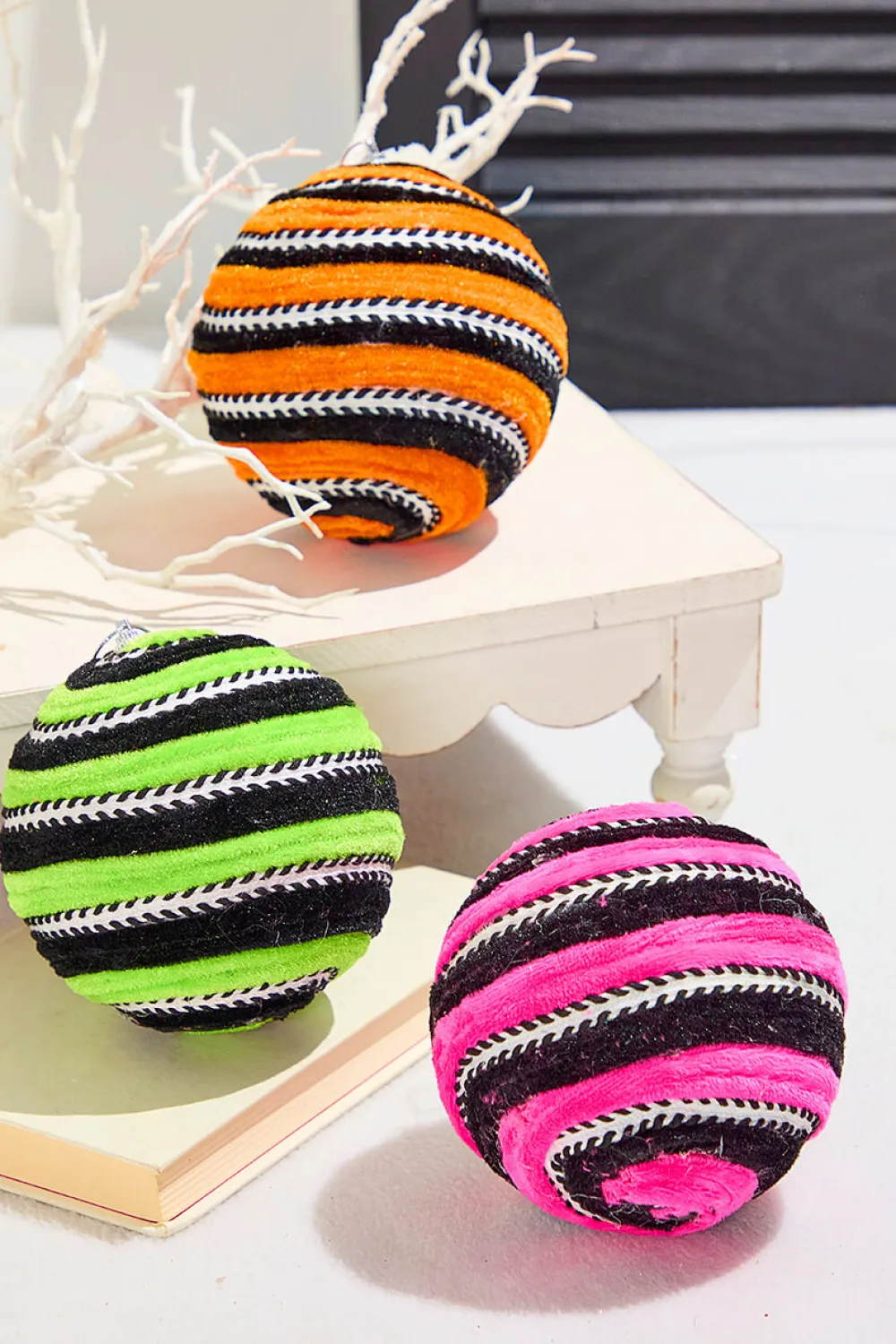 Decorator's Warehouse 5" Orange Velvet Stripe Ball Ornament > Halloween|Halloween