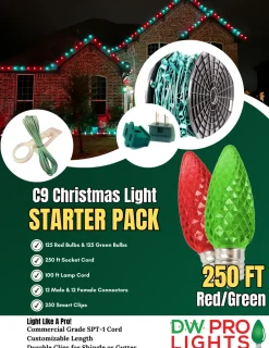 Decorator's Warehouse 250' Outdoor Christmas Lighting Kit - Red/Green > Outdoor Christmas Lighting Kits|C9 Bulbs