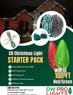 Decorator's Warehouse 100' Outdoor Christmas Lighting Kit - Red/Green > Outdoor Christmas Lighting Kits|C9 Bulbs