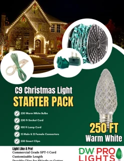 Decorator's Warehouse 250' Outdoor Christmas Lighting Kit - Warm White > Outdoor Christmas Lighting Kits|C9 Bulbs