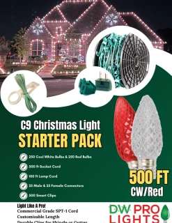 Decorator's Warehouse 500' Outdoor Christmas Lighting Kit - Cool White/Red > Outdoor Christmas Lighting Kits|C9 Bulbs