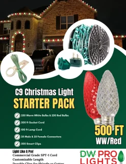 Decorator's Warehouse 500' Outdoor Christmas Lighting Kit - Warm White/Red > Outdoor Christmas Lighting Kits|C9 Bulbs