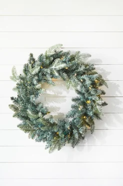 Decorator's Warehouse 22" Park Hill Frosted Blue Spruce LED Wreath > Under 30"|Christmas Wreaths