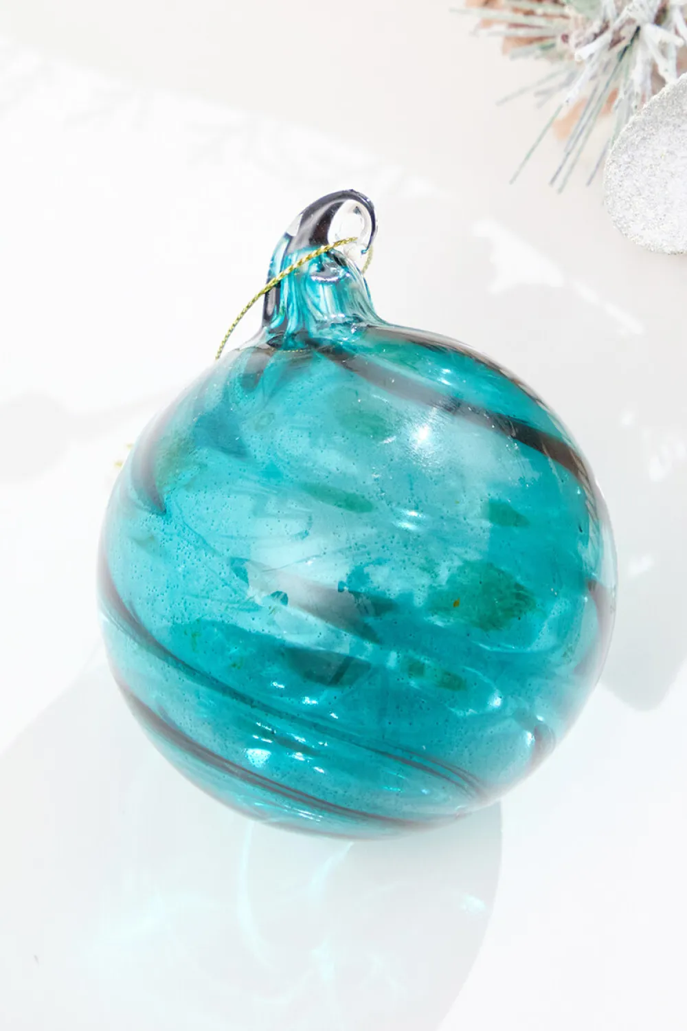 Decorator's Warehouse 3" - 5" Peacock Blue Glass Swirl Ornament > Christmas Decor|Christmas Ornaments