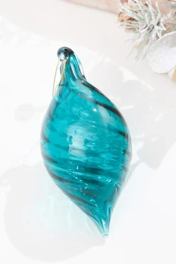 Decorator's Warehouse 3" - 5" Peacock Blue Glass Swirl Ornament > Christmas Decor|Christmas Ornaments