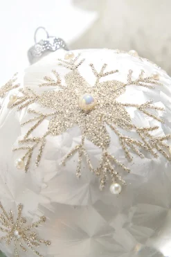 Decorator's Warehouse 5" Pearl Snowflake Glass Ball Ornament > White Christmas|Christmas Decor