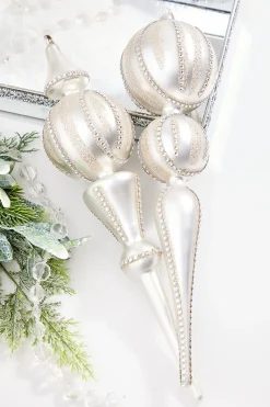 Decorator's Warehouse 16" Pearl with Rhinestones Glass Finial Ornament > White Christmas|Christmas Decor