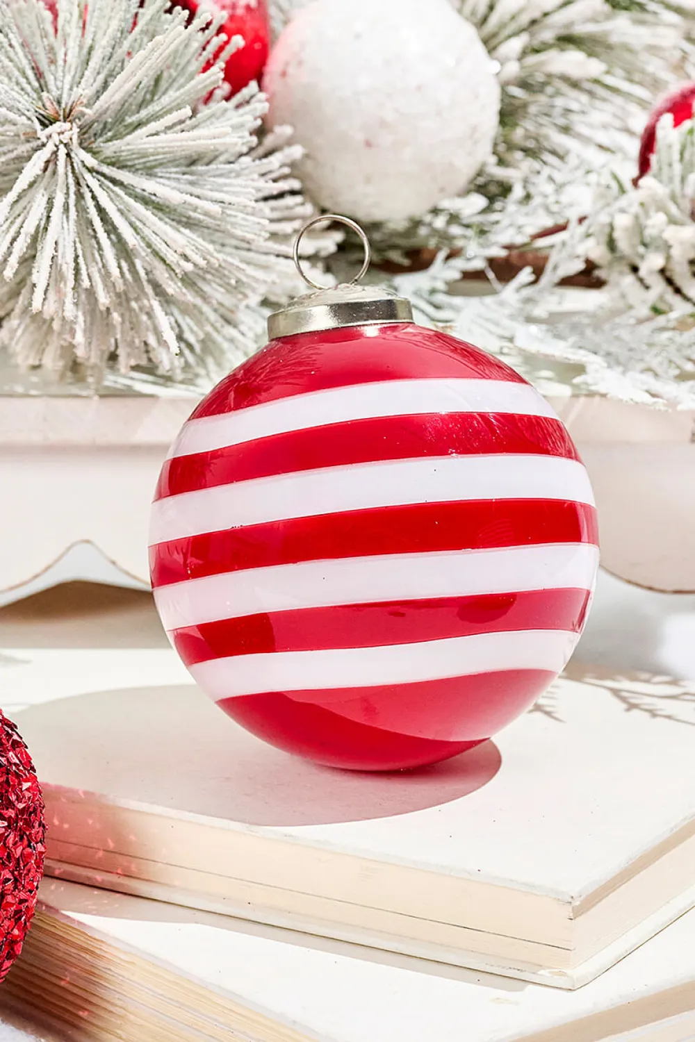 Decorator's Warehouse 4" Peppermint Glass Ball Ornament > Christmas Decor|Christmas Ornaments