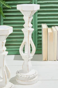 Decorator's Warehouse 13"-16” Pillar Wood Candle Holder Set > Christmas Decor|Fun Gifts