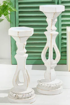 Decorator's Warehouse 13"-16” Pillar Wood Candle Holder Set > Christmas Decor|Fun Gifts