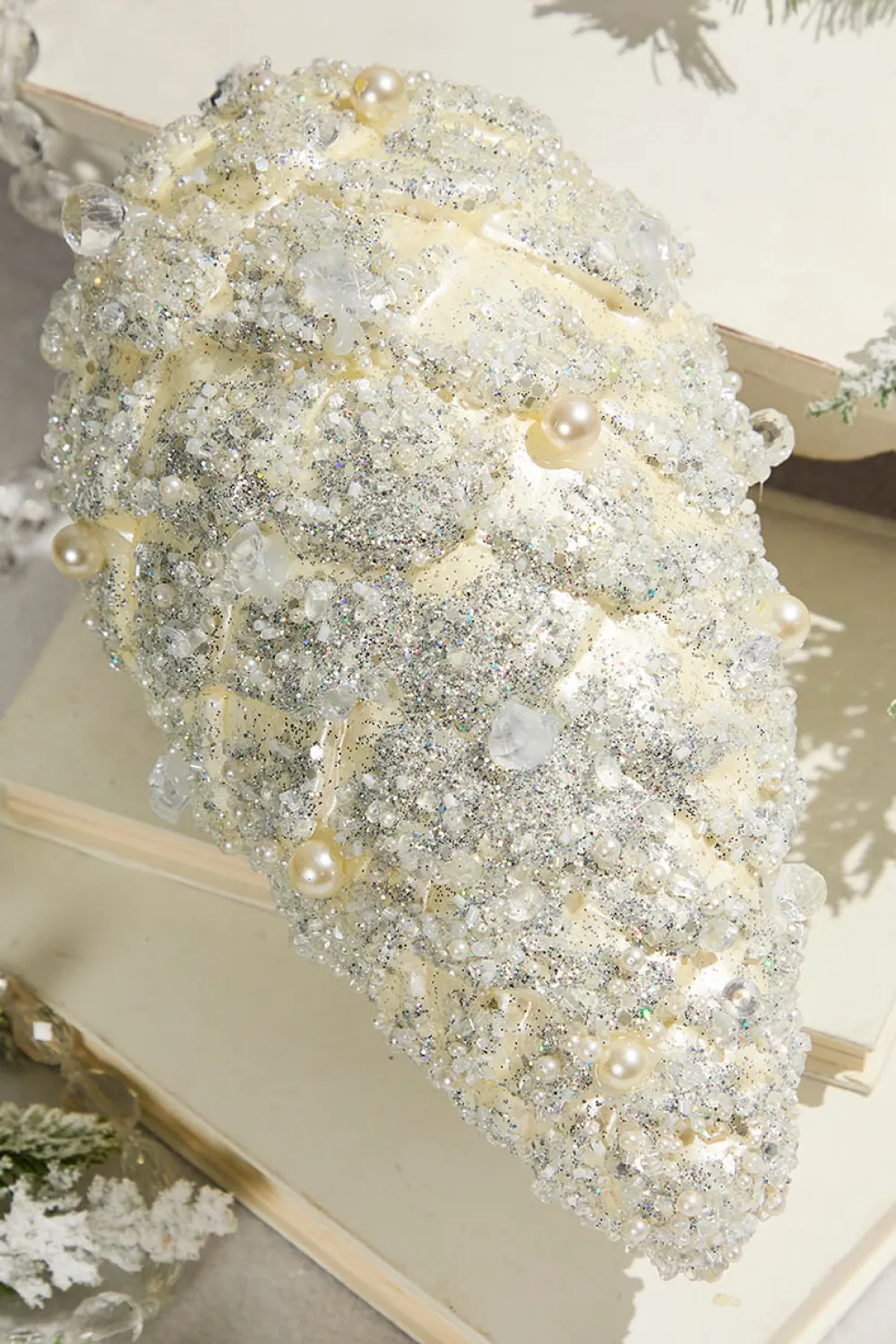 Decorator's Warehouse 11" Pinecone Ornament with Jewel - Cream > Christmas Ornaments|White Christmas