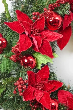 Decorator's Warehouse 32” Pine Wreath With Poinsettias & Ball Ornaments > Cardinal|Christmas Wreaths
