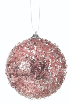 Decorator's Warehouse 4.5” Pink Glitter Sequin Iced Ball Christmas Ornaments > Christmas Decor|Valentine'S Decor