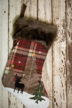 Decorator's Warehouse 20” Plaid Deer Stocking with Faux Fur Cuff > Christmas Textiles|Farmhouse
