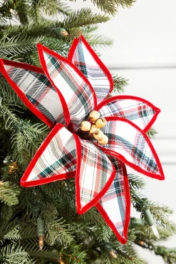 Decorator's Warehouse 23" Plaid Poinsettia Stem - Red and Green > Christmas Decor|Farmhouse