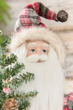 Decorator's Warehouse 18” Plaid Santa with Tree & Bells Figure > Cardinal|Santas & Angels
