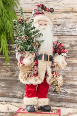 Decorator's Warehouse 18” Plaid Santa with Tree & Bells Figure > Cardinal|Santas & Angels