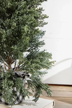 Decorator's Warehouse 24" Plastic Cedar Tree in Black & White Buffalo Fabric Bucket > Tabletop & Accent Trees|Christmas Accents
