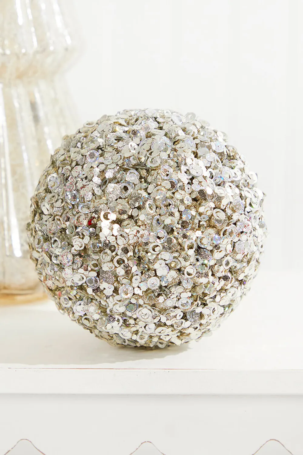 Decorator's Warehouse 4.5" Platinum Glamour Sequin Ball Ornament > Christmas Decor|Retro Brites