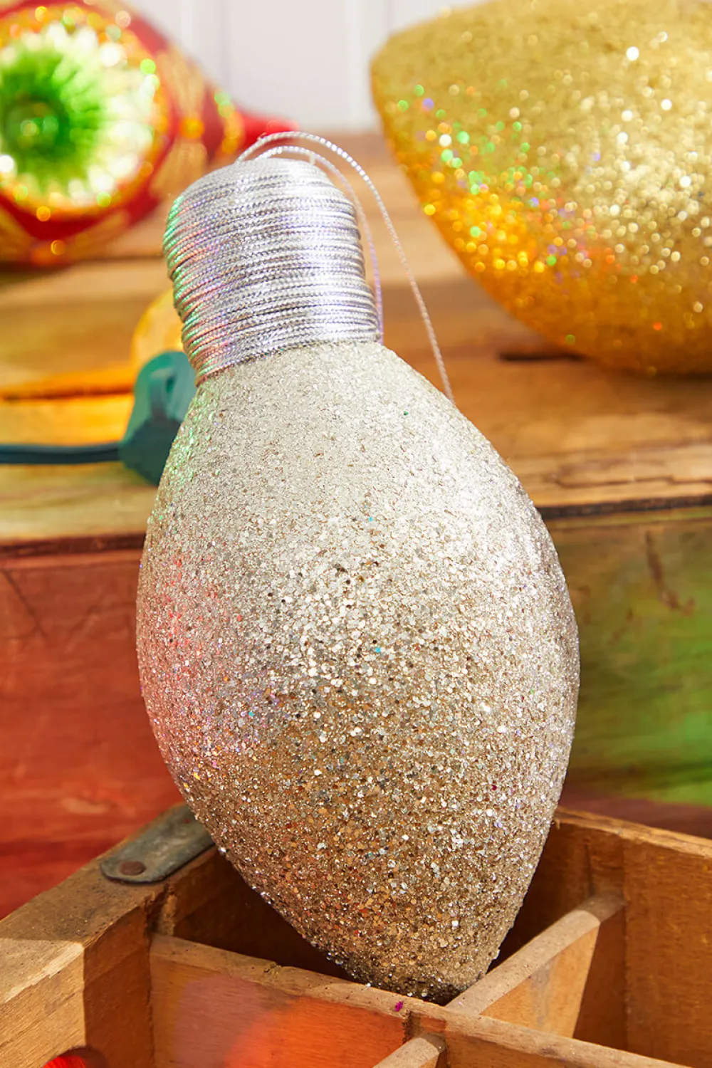 Decorator's Warehouse 7" Platinum Glitter Light Bulb Ornament > Christmas Ornaments|Christmas Decor