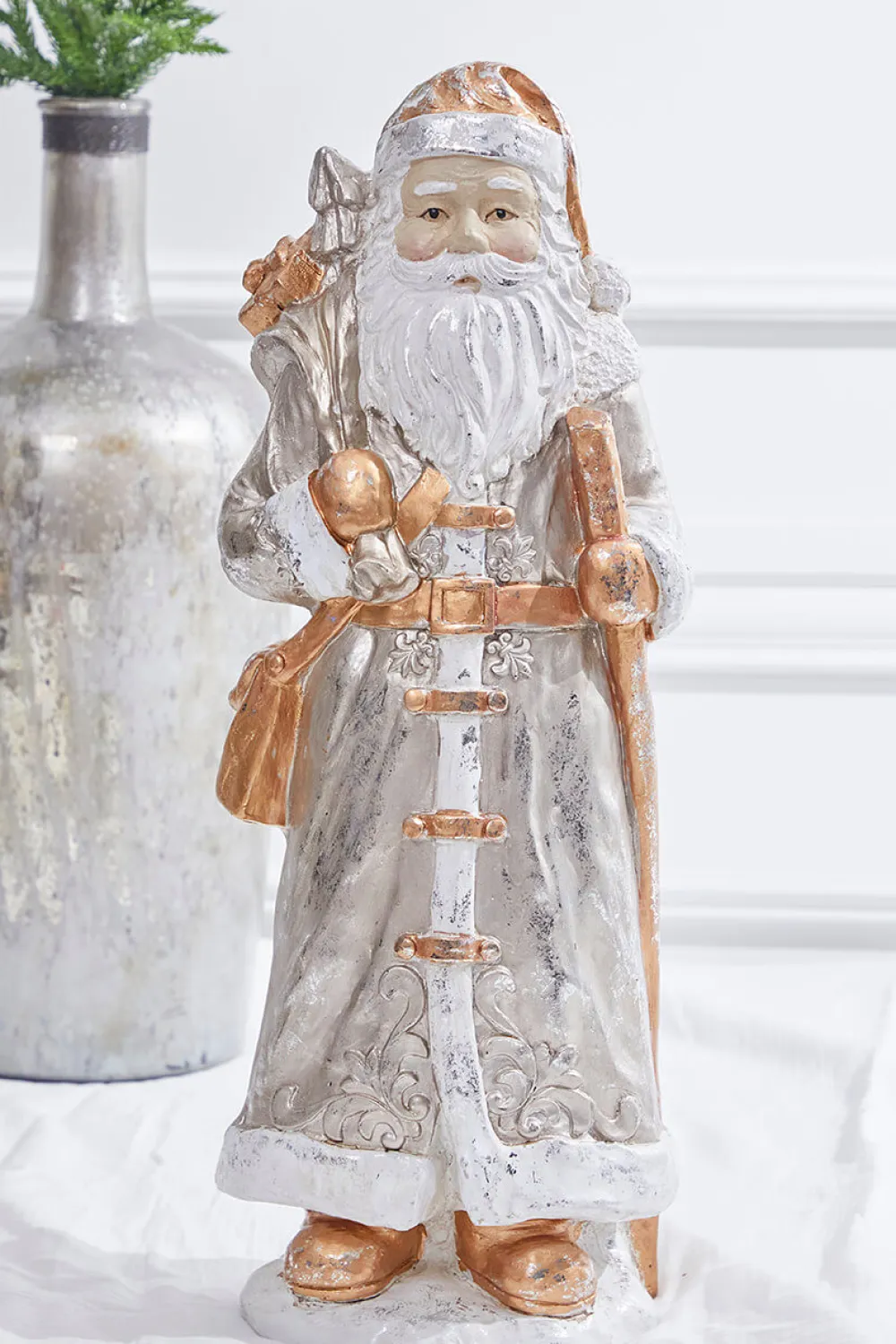 Decorator's Warehouse 19.75” Platinum Gold Santa with Bag > Sugar & Spice|Santas & Angels