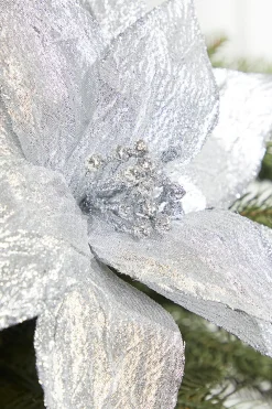 Decorator's Warehouse 19" Platinum Metallic Poinsettia Stem > White Christmas|Christmas Decor