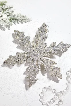 Decorator's Warehouse 12" Platinum Sequin & Pearl Snowflake > Christmas Decor|Natural Elegance
