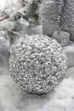 Decorator's Warehouse 5” Platinum Sequins & Jewels Ball Ornament > Christmas Ornaments|White Christmas