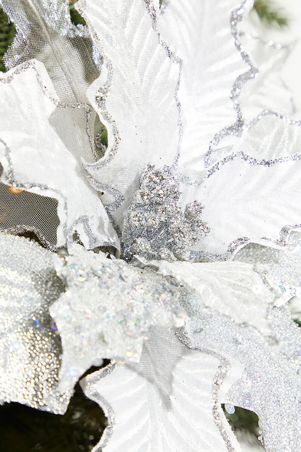 Decorator's Warehouse 21" Platinum Velvet Sheer Sequin Poinsettia > White Christmas|Christmas Decor