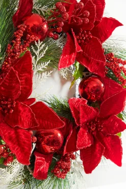 Decorator's Warehouse 22” Poinsettia With Pine Wreath > Christmas Decor|All Wreaths