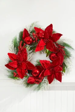 Decorator's Warehouse 22” Poinsettia With Pine Wreath > Christmas Decor|All Wreaths