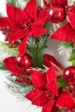 Decorator's Warehouse 22” Poinsettia With Pine Wreath > Christmas Decor|All Wreaths