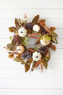 Decorator's Warehouse 24" Pumpkin Leaves Berry Wreath > Fall Decor|Fall Decor