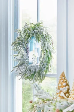 Decorator's Warehouse 24” Real Touch Flocked Norfolk Wreath > Natural Greenery|Christmas Decor