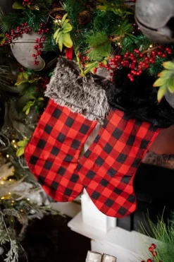 Decorator's Warehouse 23” Red and Buffalo Plaid Stockings > Christmas Textiles|Farmhouse