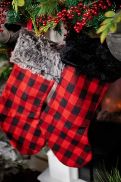 Decorator's Warehouse 23” Red and Buffalo Plaid Stockings > Christmas Textiles|Farmhouse