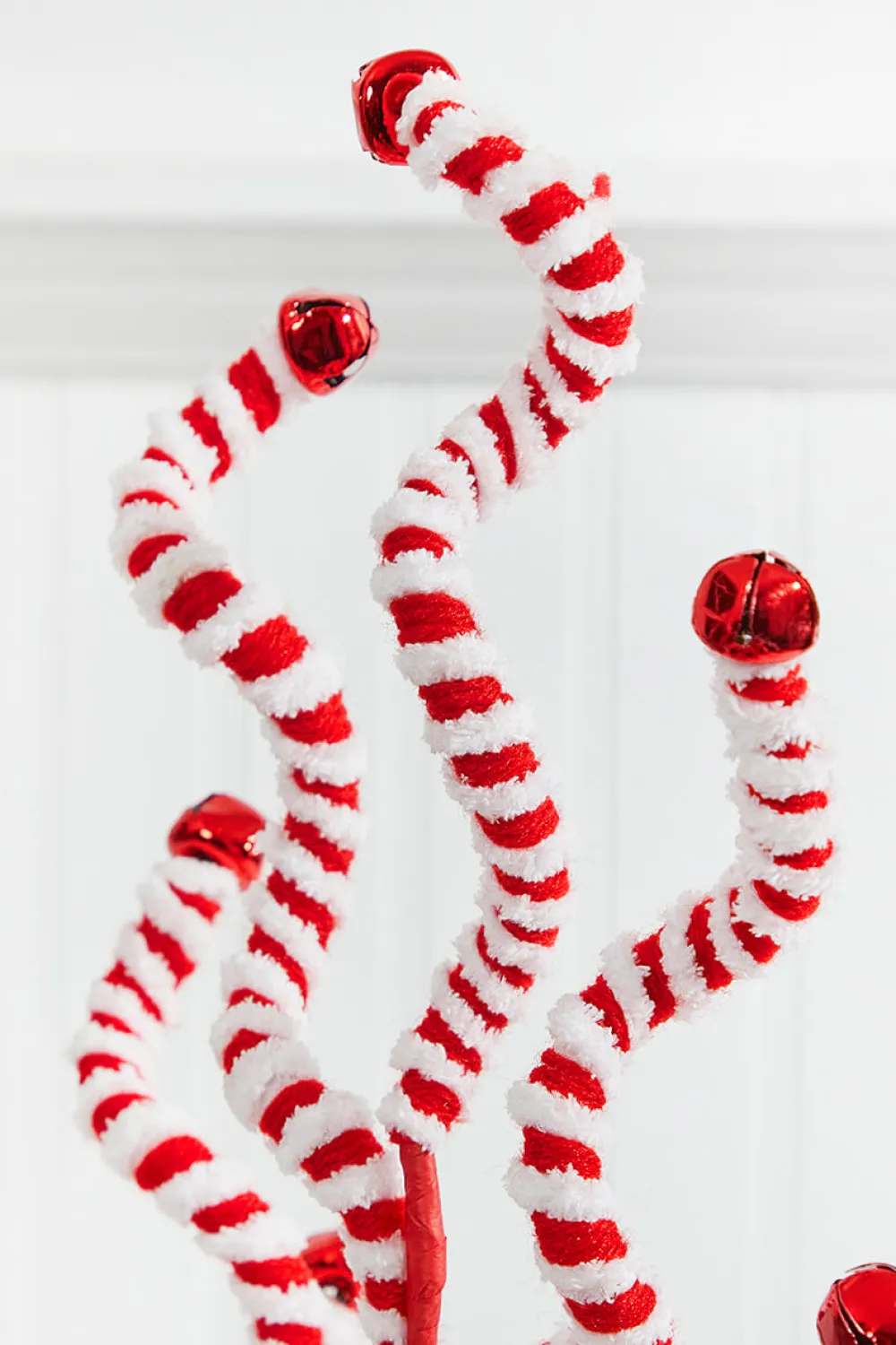 Decorator's Warehouse 24" Red and White Fabric Peppermint Stripe Jingle Bell Spray > Christmas Decor|Christmas Sprays