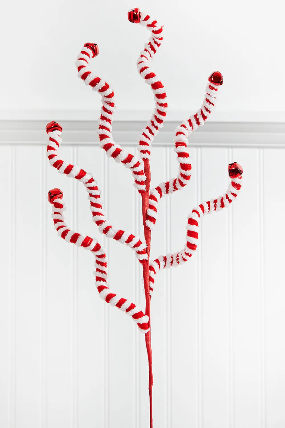 Decorator's Warehouse 24" Red and White Fabric Peppermint Stripe Jingle Bell Spray > Christmas Decor|Christmas Sprays